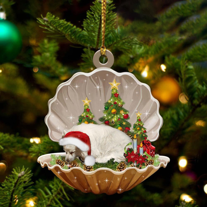American Eskimo-Sleeping Pearl in Christmas Two Sided Ornament