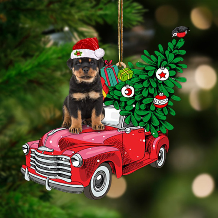 Rottweiler 2-Pine Truck Hanging Ornament