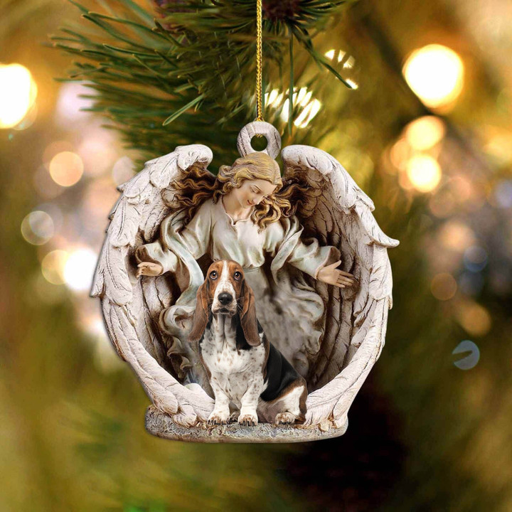 Basset Hound-Angel Hug Winter Love Two Sided Ornament