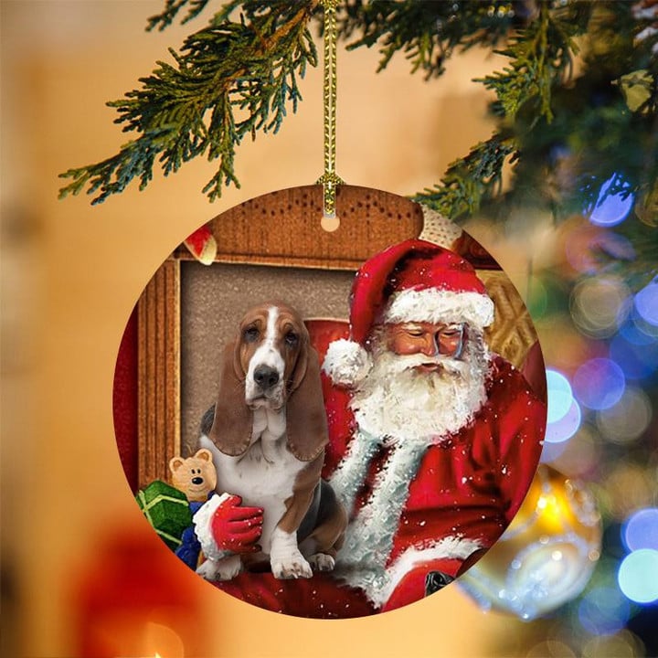Basset Hound With Santa Christmas Ornament