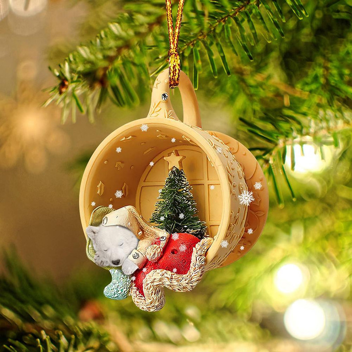 Polar Bear Sleeping in a tiny cup Christmas Holiday-Two Sided Ornament