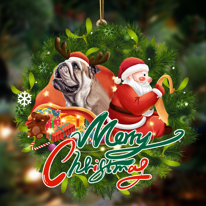 English Bulldog-Santa & dog Hanging Ornament