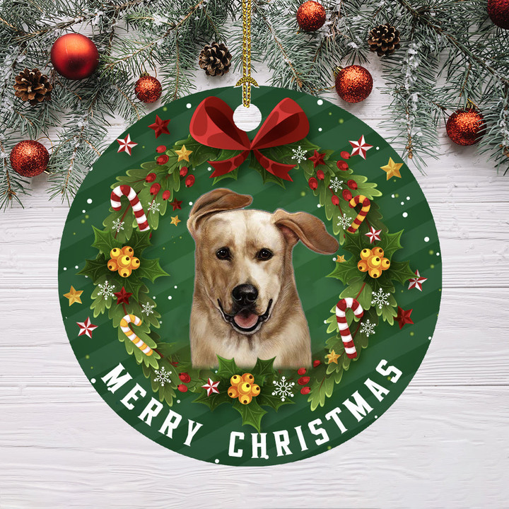 Ceramic Dog Christmas Ornament-Yellow Lab Hanging Ornament