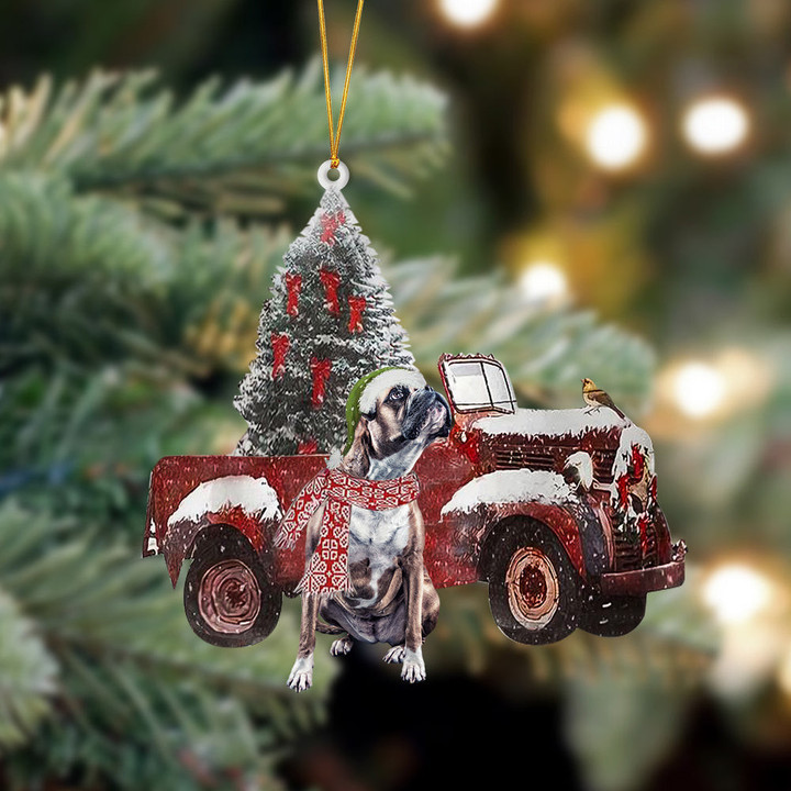 Boxer 1-Christmas Truck Two Sided Ornament