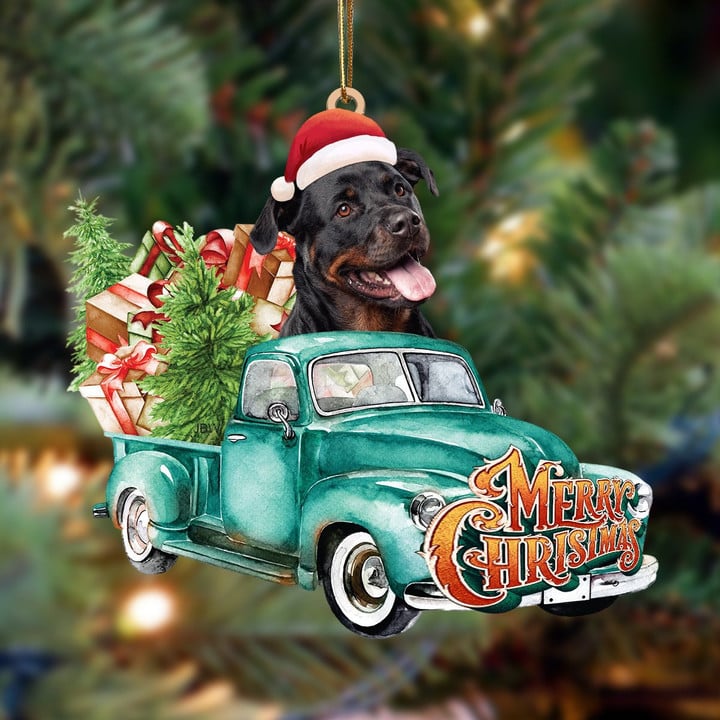 Rottweiler-Green Truck Hanging Ornament