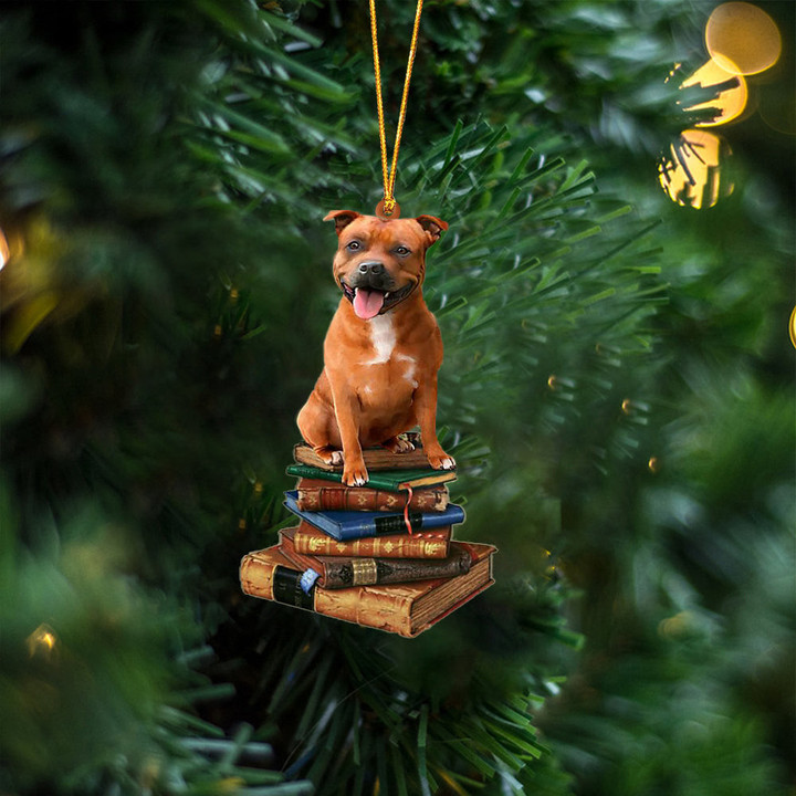 Staffie-Sit On The Book Two Sides Ornament