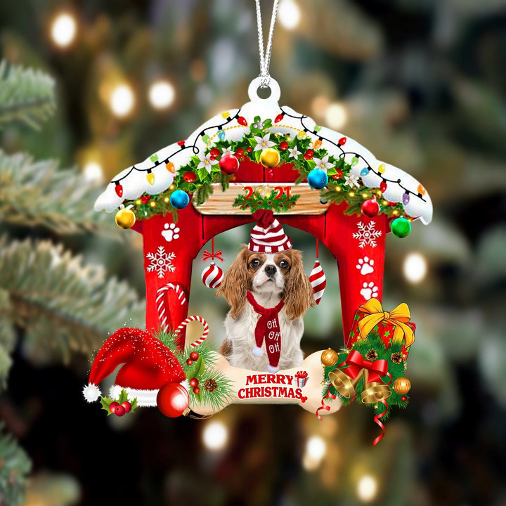 Cavalier King Charles Spaniel 3-Christmas House Two Sided Ornament