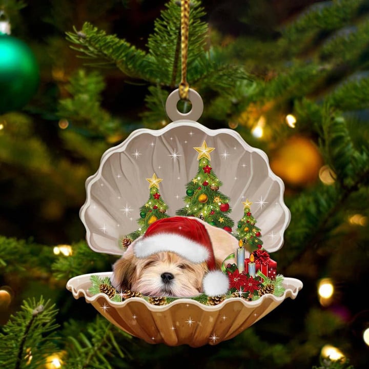 Lhasa Apso3-Sleeping Pearl in Christmas Two Sided Ornament