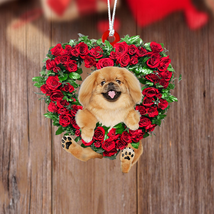 Pekingese-Heart Wreath Two Sides Ornament