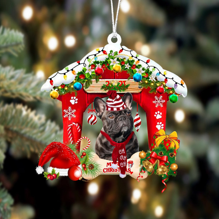French Bulldog 8-Christmas House Two Sided Ornament