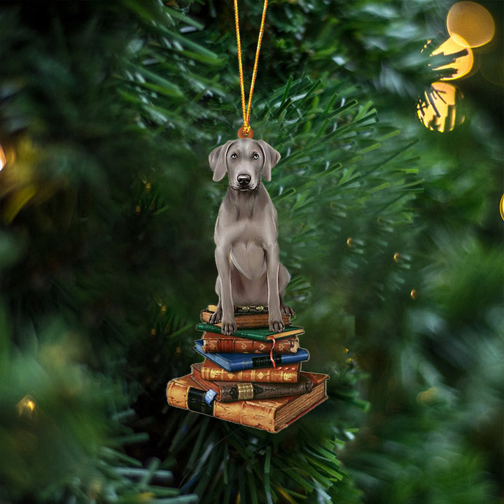 Weimaraner-Sit On The Book Two Sides Ornament