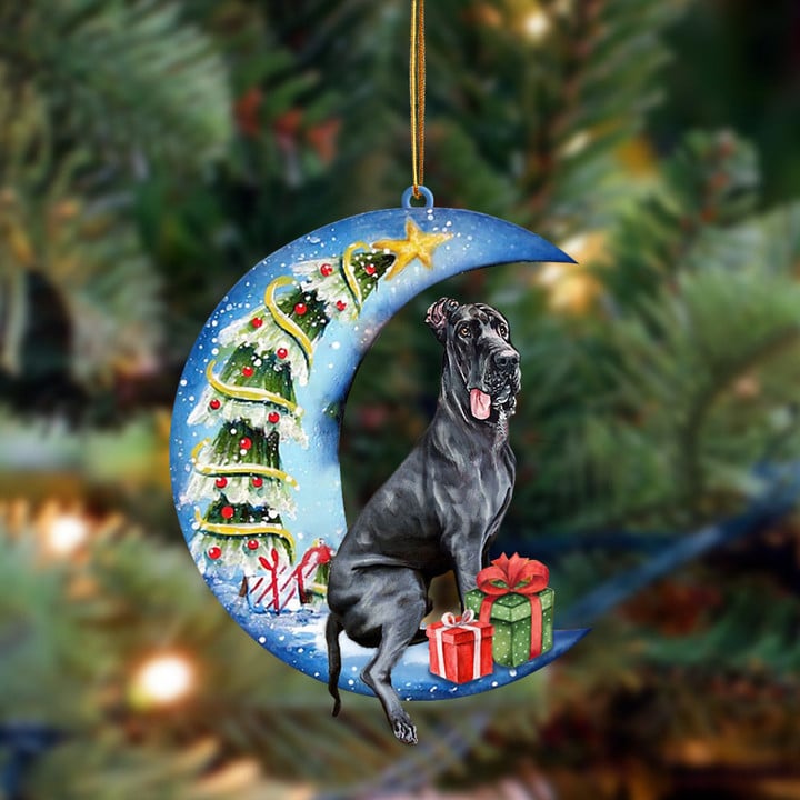 Great Dane Sit On The Blue Moon-Two Sided Ornament