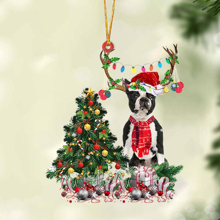 BLACK Boston Terrier-Christmas Tree Gift Hanging Ornament