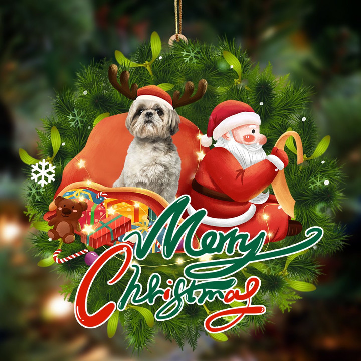 Shih Tzu2-Santa & dog Hanging Ornament