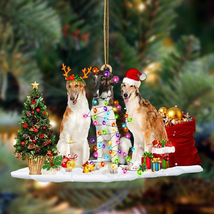 Borzoi-Christmas Dog Friends Hanging Ornament