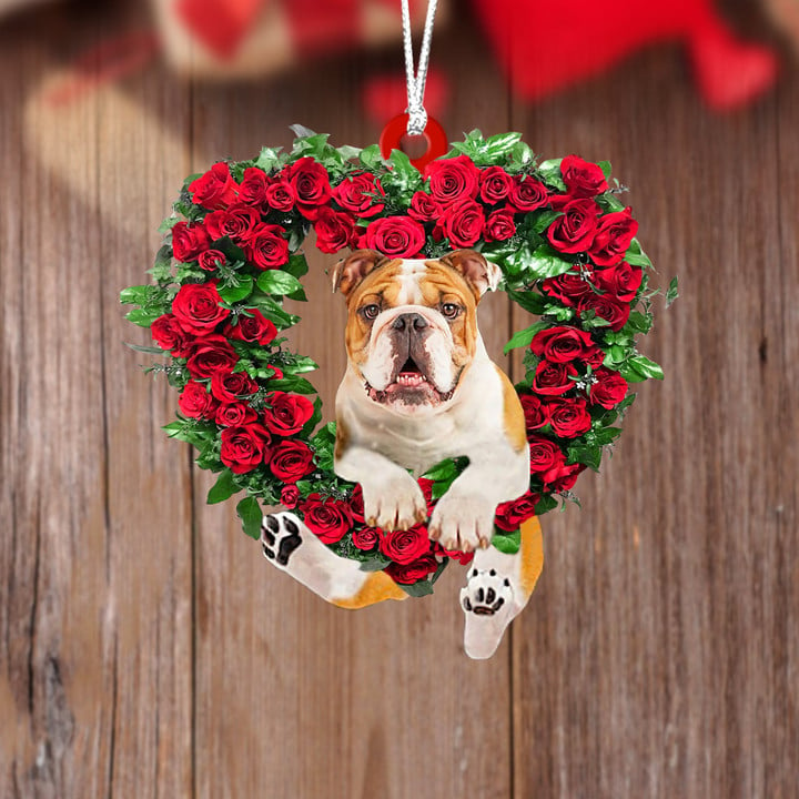 Bulldog2-Heart Wreath Two Sides Ornament