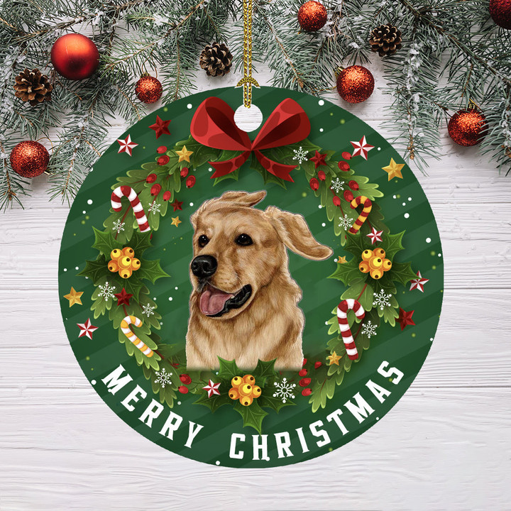 Ceramic Dog Christmas Ornament-Golden Retriever Hanging Ornament