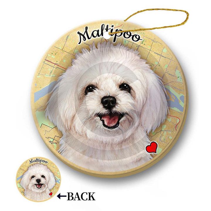 Map dog Ornament-Maltipoo Porcelain Hanging Ornament