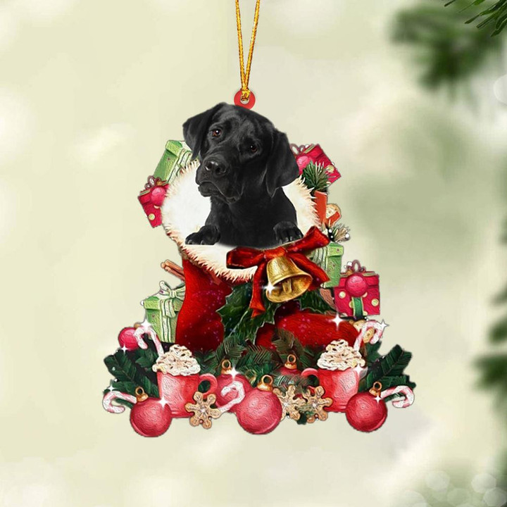 BLACK Labrador-Red Boot Hanging Ornament