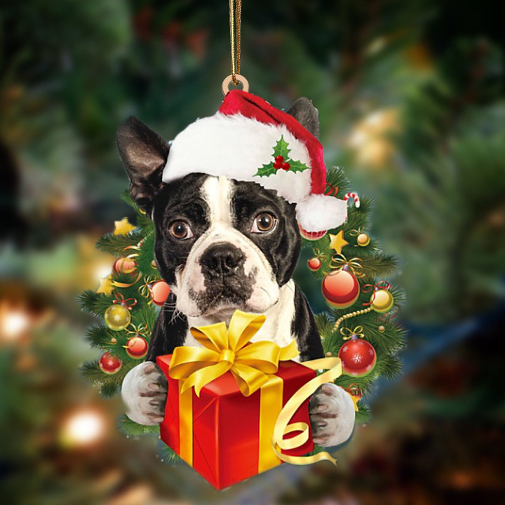 Boston Terrier-Dogs give gifts Hanging Ornament