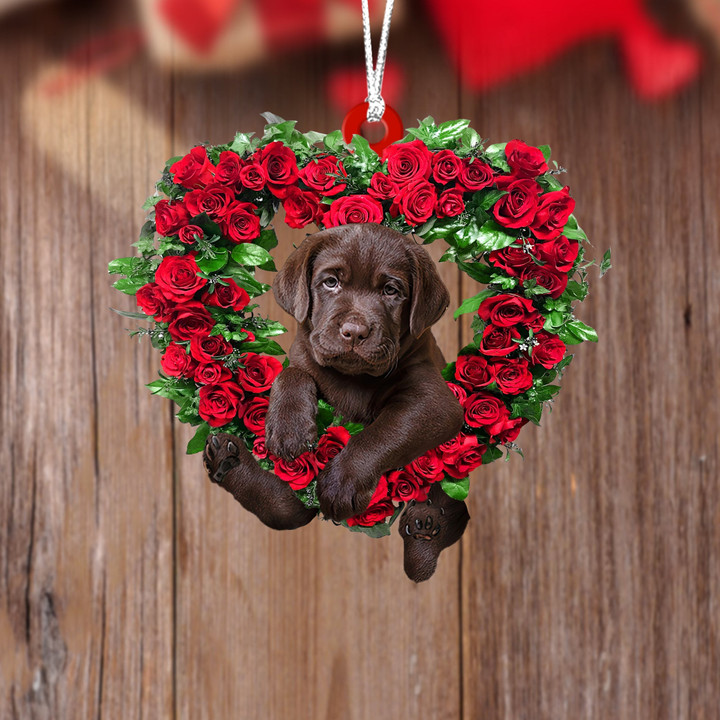 Chocolate Labrador Retriever1-Heart Wreath Two Sides Ornament