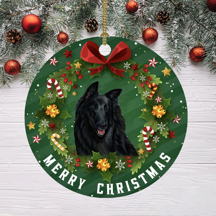 Ceramic Dog Christmas Ornament-Belgian Sheepdog Hanging Ornament