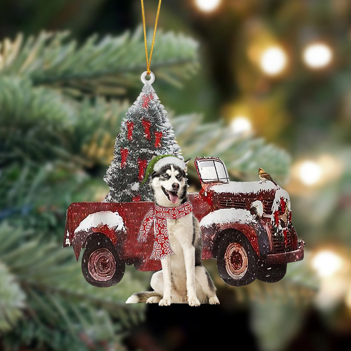 Siberian Husky-Christmas Truck Two Sided Ornament