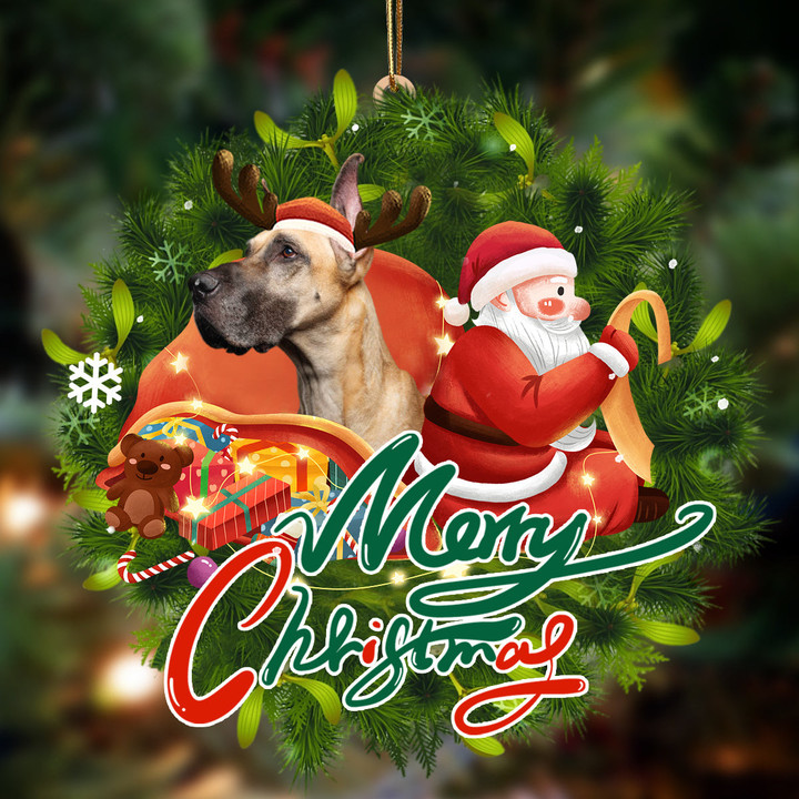 Great Dane-Santa & dog Hanging Ornament