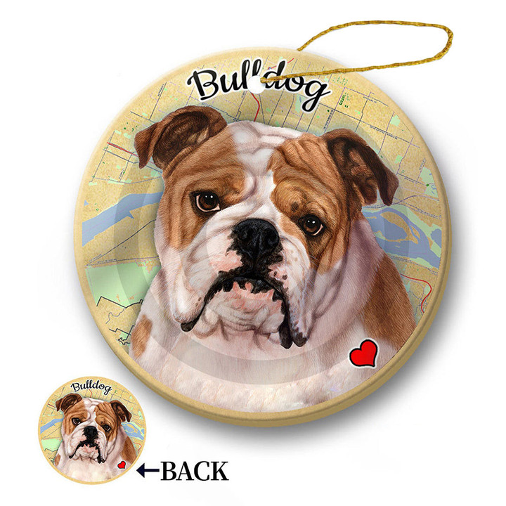 Map dog Ornament-English Bulldog Porcelain Hanging Ornament