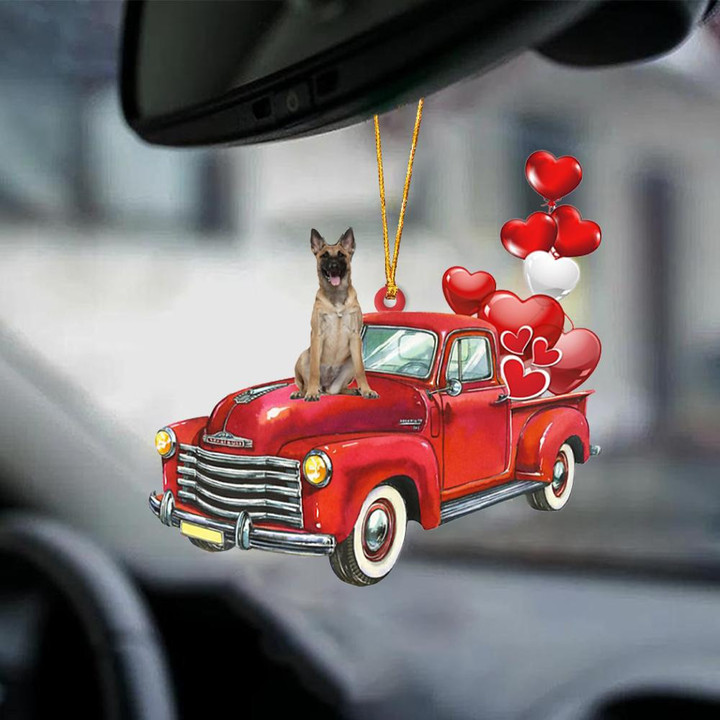 Belgian Shepherd-Red Sports car-Two Sided Ornament