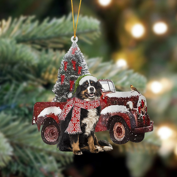 Bernese Mountain Dog-Christmas Truck Two Sided Ornament