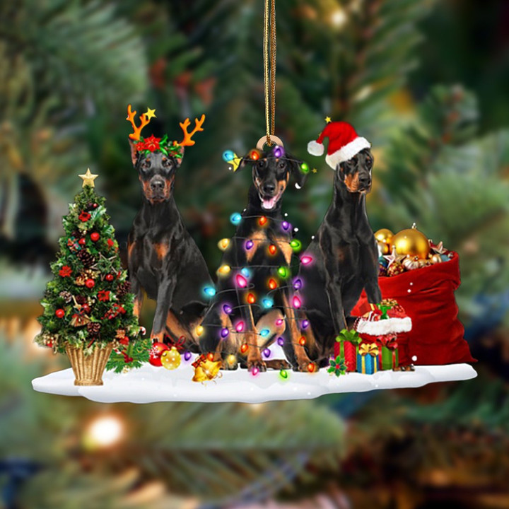 Doberman Pinscher-Christmas Dog Friends Hanging Ornament