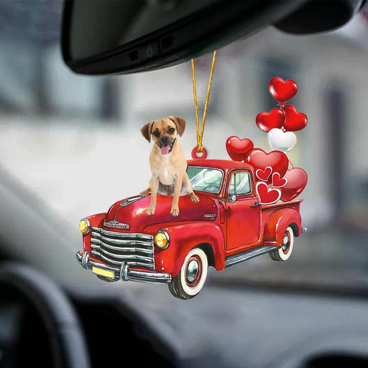Puggle-Red Sports car-Two Sided Ornament
