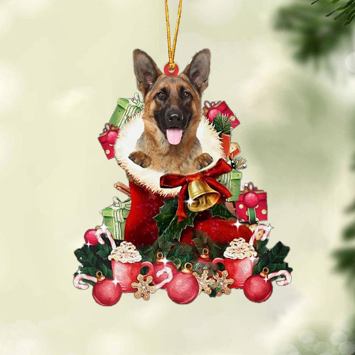 German Shepherd 2-Red Boot Hanging Ornament