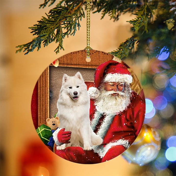 Samoyed With Santa Christmas Ornament