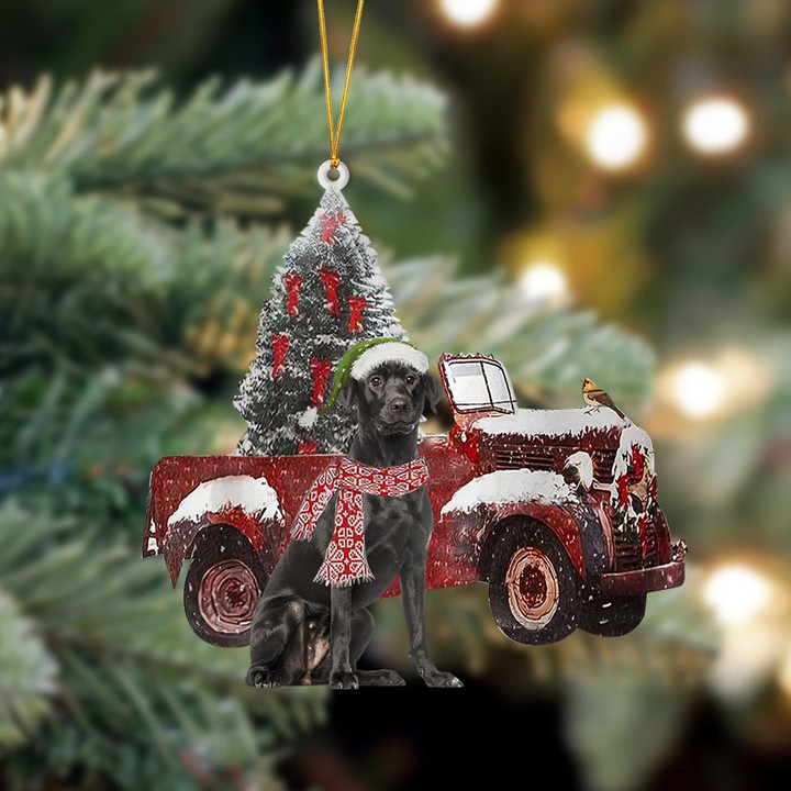 Black Labrador-Christmas Truck Two Sided Ornament