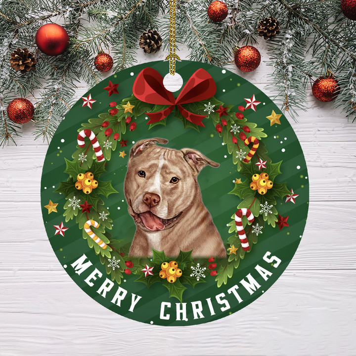 Ceramic Dog Christmas Ornament-Pitbull Hanging Ornament