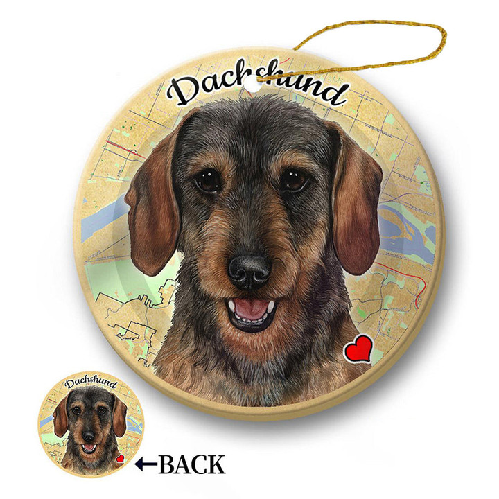 Map dog Ornament-Dachshund (Wirehair Wild Boar) Porcelain Hanging Ornament