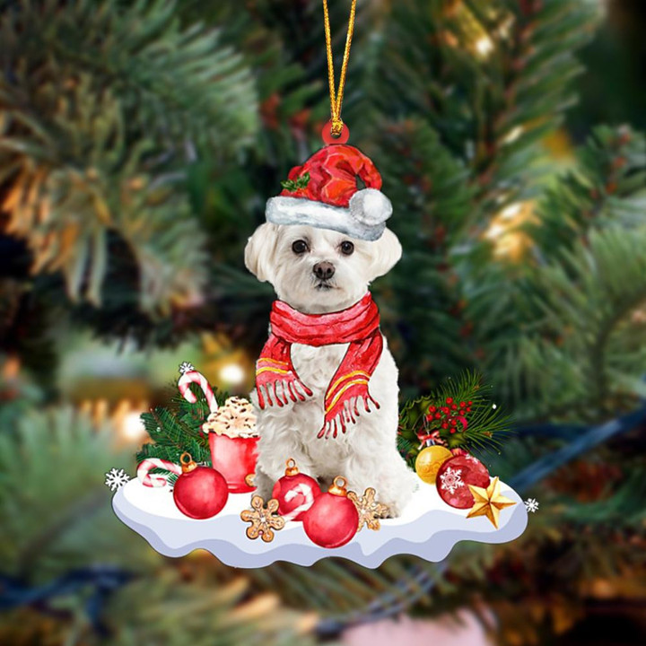 WHITE Maltese-Better Christmas Hanging Ornament