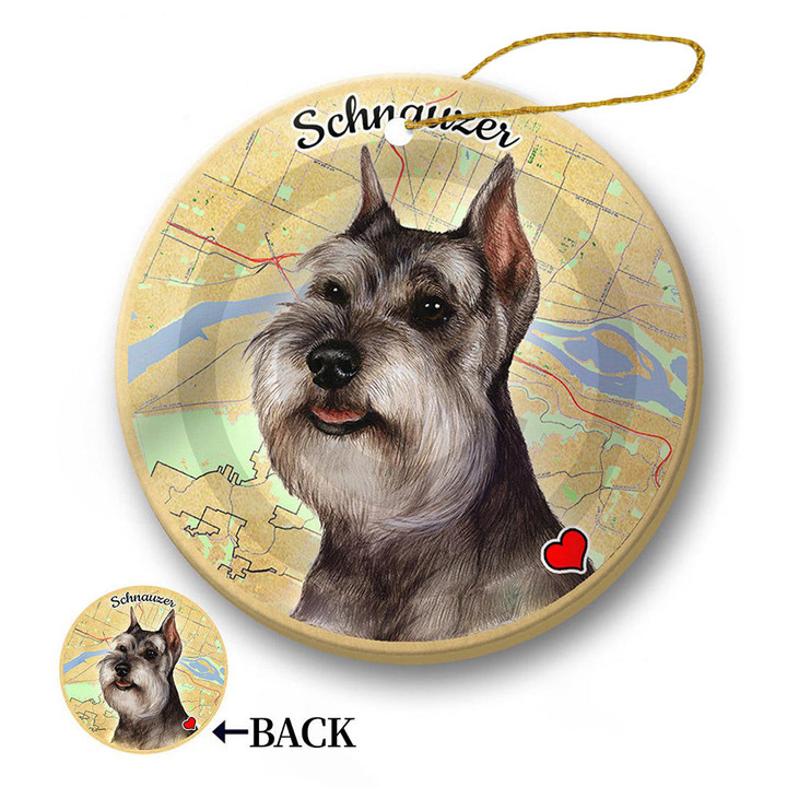 Map dog Ornament-Schnauzer (Crop Grey) Porcelain Hanging Ornamen