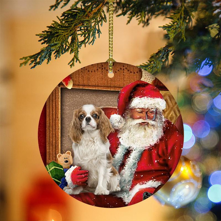 Cavalier King Charles Spaniel With Santa Christmas Ornament