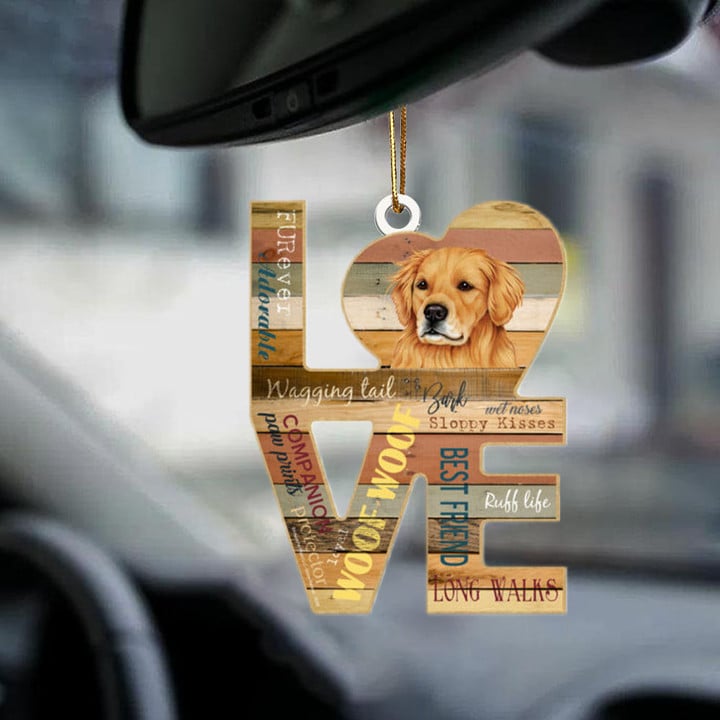 Golden Retriever Love Wood Dog-two sided ornament
