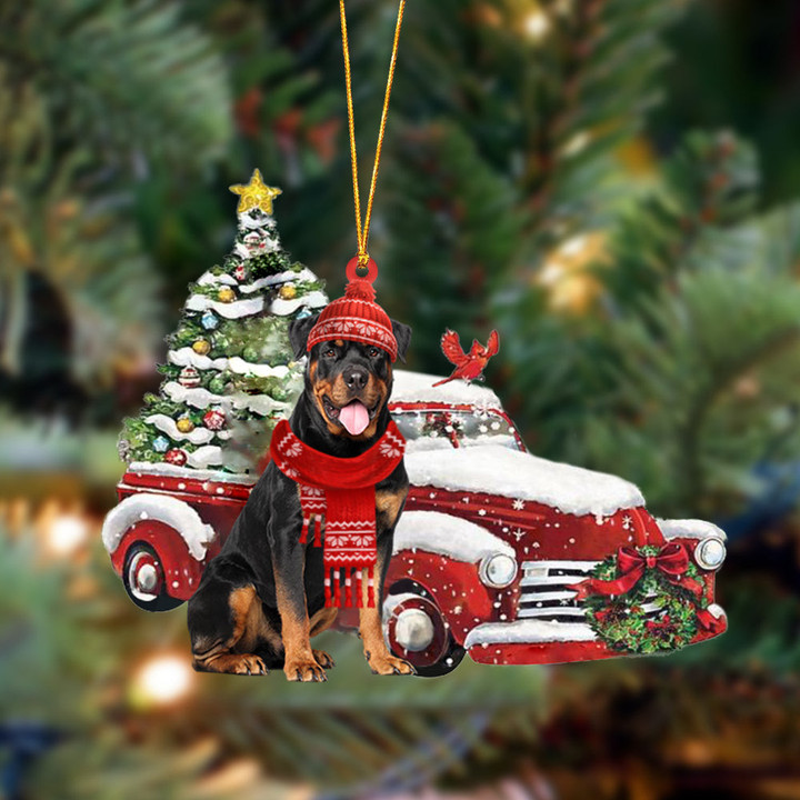 Rottweiler-Christmas Car Two Sided Ornament