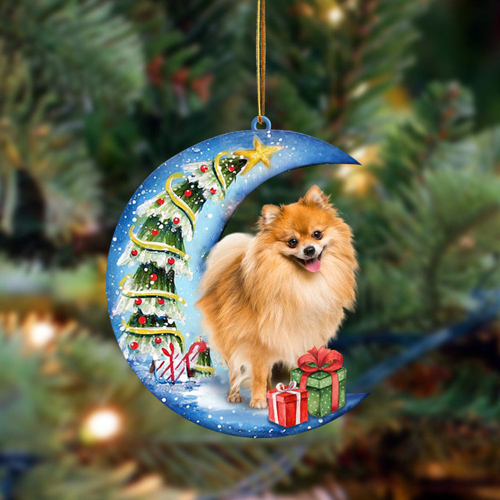 Pomeranian Sit On The Blue Moon-Two Sided Ornament