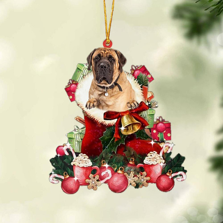 English Mastiff 1-Red Boot Hanging Ornament