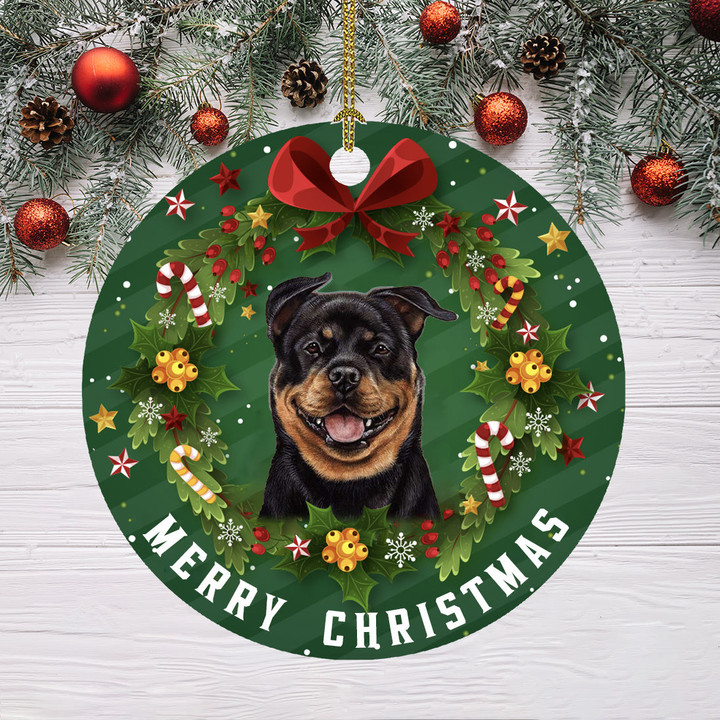 Ceramic Dog Christmas Ornament-Rottweiler Hanging Ornament