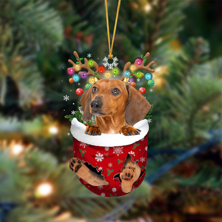 RED Dachshund-In Christmas Pocket Two Sides Ornament