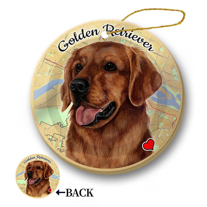 Map dog Ornament-Golden Retriever (Red) Porcelain Hanging Ornament