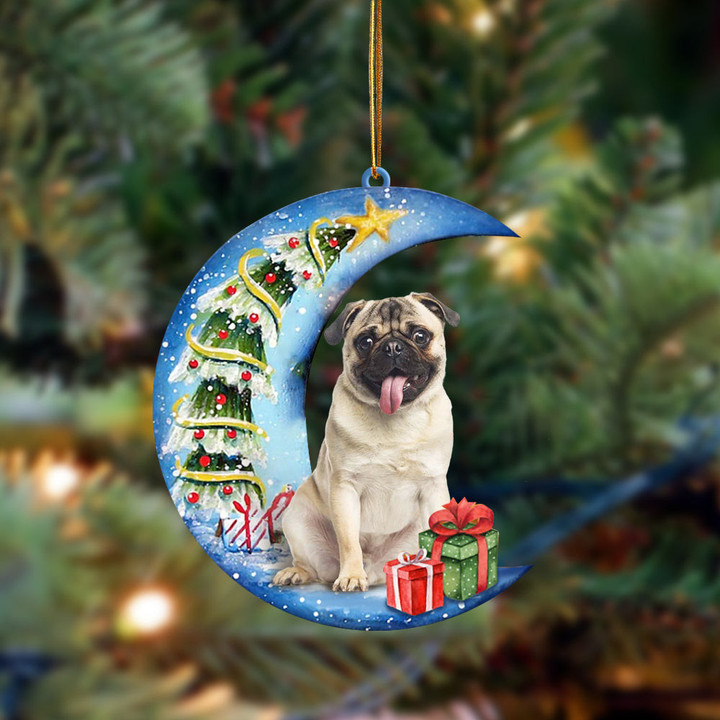 Pug Sit On The Blue Moon-Two Sided Ornament