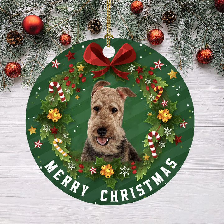 Ceramic Dog Christmas Ornament-Airedale Hanging Ornament